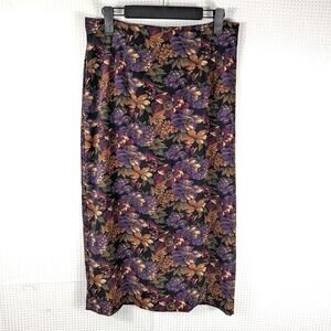 Briggs New York Petite 10P Floral Tapestry Midi Skirt Fall Dark Academia Boho